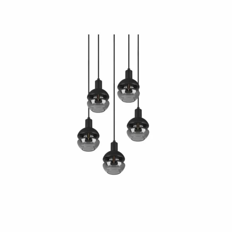 Suspension Verre Fumé-Luminaires Trio Suspension Trio Mela Noir, 5 lumières