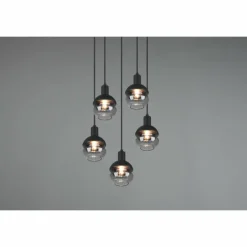 Suspension Verre Fumé-Luminaires Trio Suspension Trio Mela Noir, 5 lumières