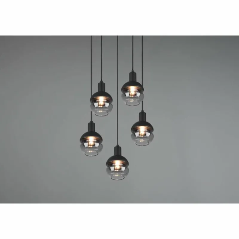 Suspension Verre Fumé-Luminaires Trio Suspension Trio Mela Noir, 5 lumières