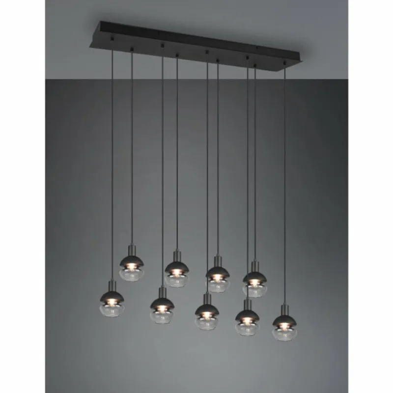 Suspension Verre Fumé-Luminaires Trio Suspension Trio Mela Noir, 9 lumières
