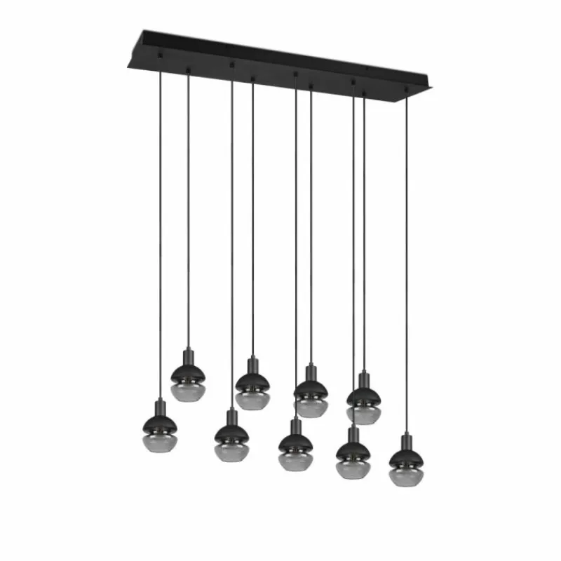 Suspension Verre Fumé-Luminaires Trio Suspension Trio Mela Noir, 9 lumières