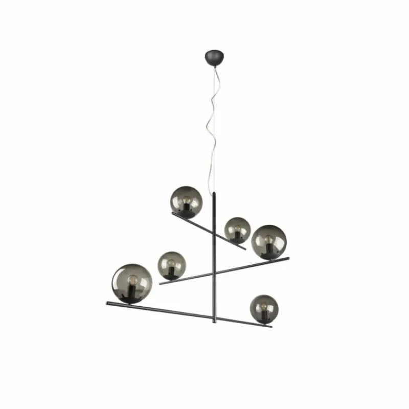 Suspension Verre Fumé-Luminaires Trio Suspension Trio Pure Anthracite, 6 lumières