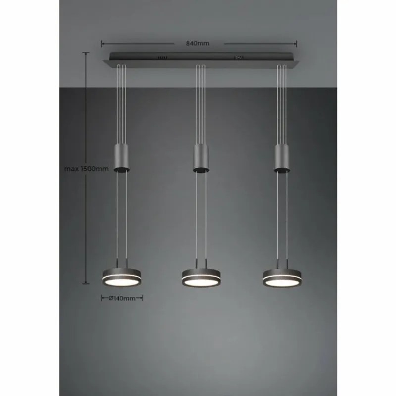 Luminaires Trio Suspension Trio-Leuchten Franklin LED Anthracite, 3 lumières* Éclairage Led