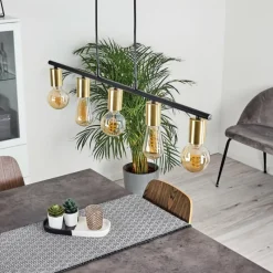 hofstein Suspension Tulla Laiton, Noir, 5 lumières