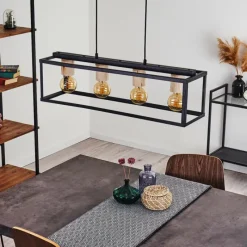 Lampes Vintages & Rétros-hofstein Suspension Turiza Bois foncé, Noir, 4 lumières