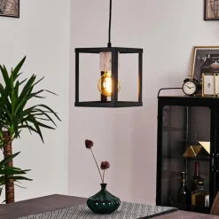 Lampes Vintages & Rétros-hofstein Suspension Turiza Bois foncé, Noir, 1 lumière