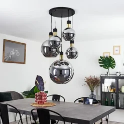 Suspension Verre Fumé-hofstein Suspension Tuvalu Laiton, Noir, 5 lumières