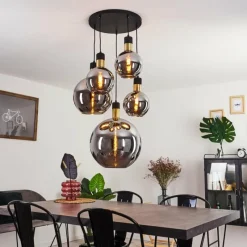 Suspension Verre Fumé-hofstein Suspension Tuvalu Laiton, Noir, 5 lumières