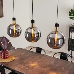 Suspension Verre Fumé-hofstein Suspension Tuvalu Laiton, Noir, 3 lumières