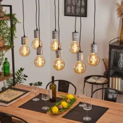 Lampes Industrielles-hofstein Suspension Tyldom Argent Oxydé, Noir, 8 lumières