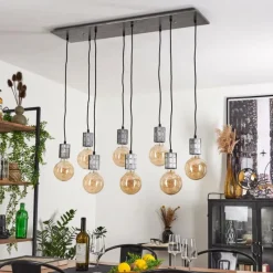 Lampes Industrielles-hofstein Suspension Tyldom Argent Oxydé, Noir, 8 lumières