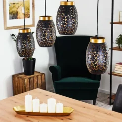 Lampes Dorées-hofstein Suspension Ventimiglia Noir doré, 4 lumières