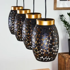 Lampes Dorées-hofstein Suspension Ventimiglia Noir doré, 4 lumières