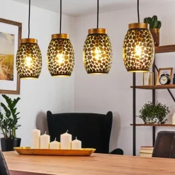 Lampes Dorées-hofstein Suspension Ventimiglia Noir doré, 4 lumières
