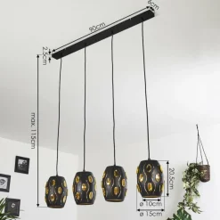Lampes Dorées-hofstein Suspension Ventmiglia Noir, 4 lumières