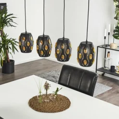 Lampes Dorées-hofstein Suspension Ventmiglia Noir, 4 lumières