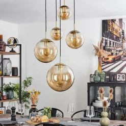 hofstein Suspension Verbania Laiton, Noir, 5 lumières