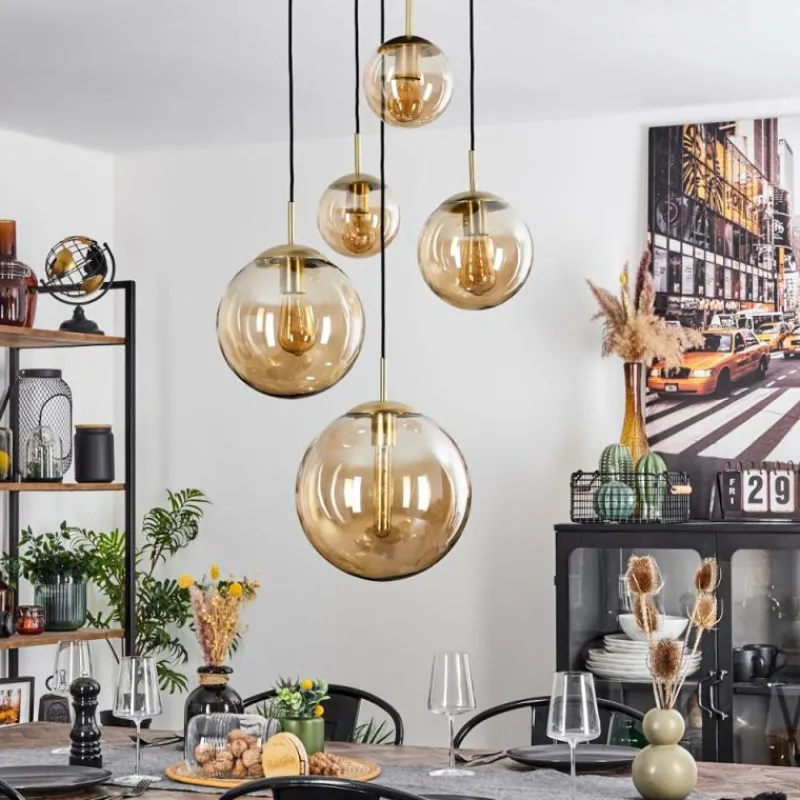 hofstein Suspension Verbania Laiton, Noir, 5 lumières