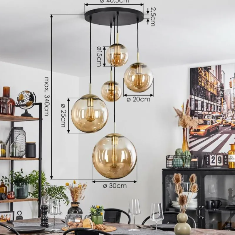 hofstein Suspension Verbania Laiton, Noir, 5 lumières