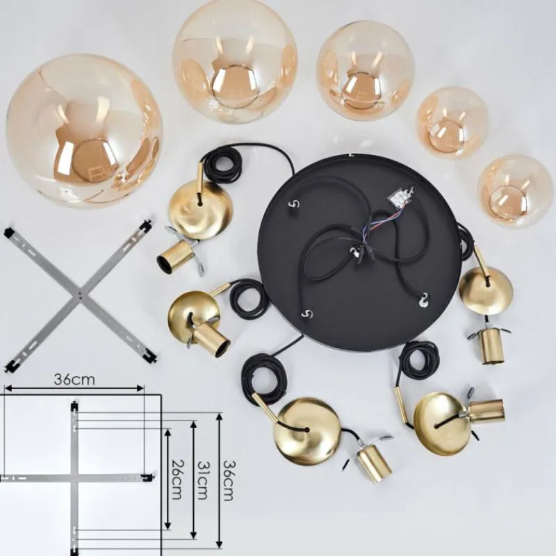 hofstein Suspension Verbania Laiton, Noir, 5 lumières