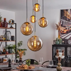 hofstein Suspension Verbania Laiton, Noir, 5 lumières