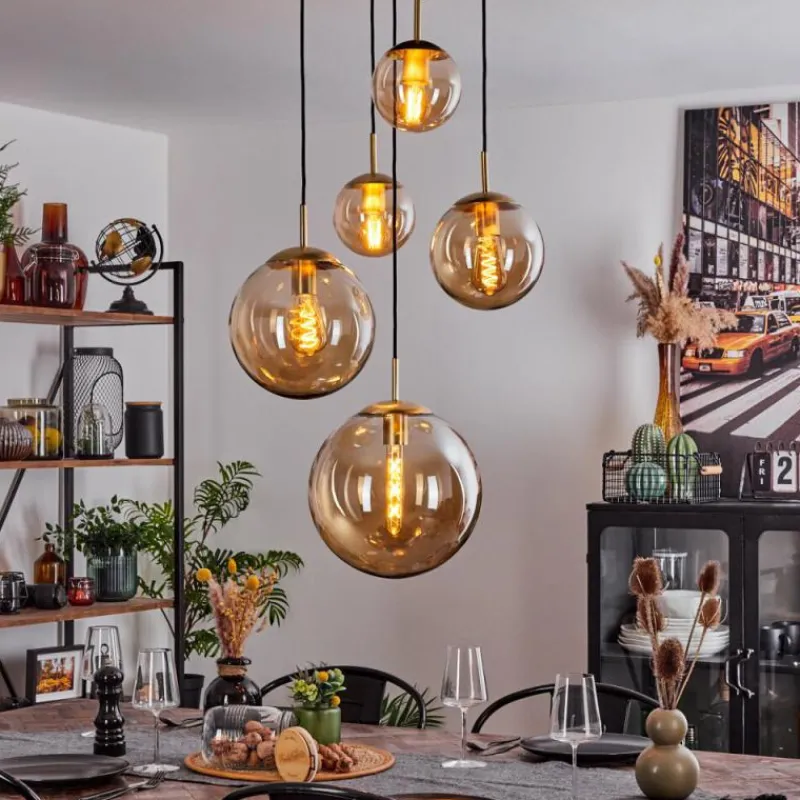 hofstein Suspension Verbania Laiton, Noir, 5 lumières