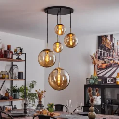 hofstein Suspension Verbania Laiton, Noir, 5 lumières