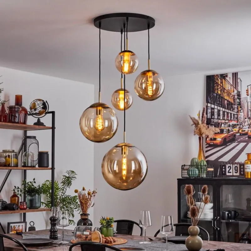 hofstein Suspension Verbania Laiton, Noir, 5 lumières