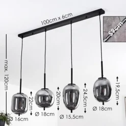 Suspension Verre Fumé-hofstein Suspension Verbania Noir, 4 lumières