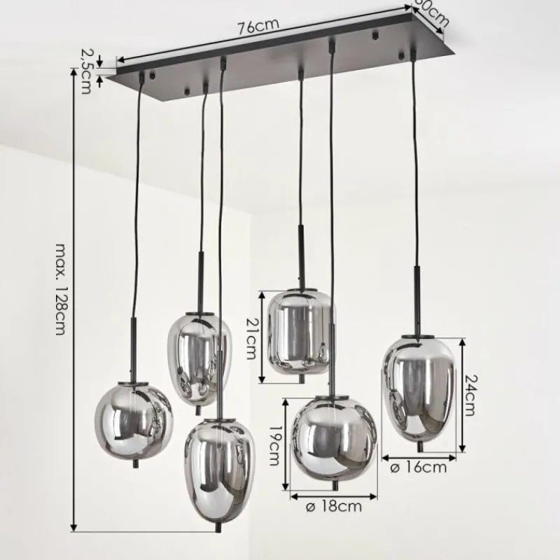 hofstein Suspension Verbania Noir, 6 lumières