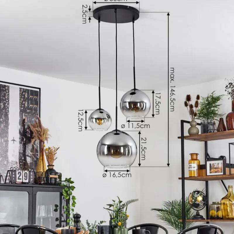 Suspension Verre Fumé-hofstein Suspension Verre 15 cm, 20 cm, 25 cm Koyoto Clair, Fumé, 3 lumières