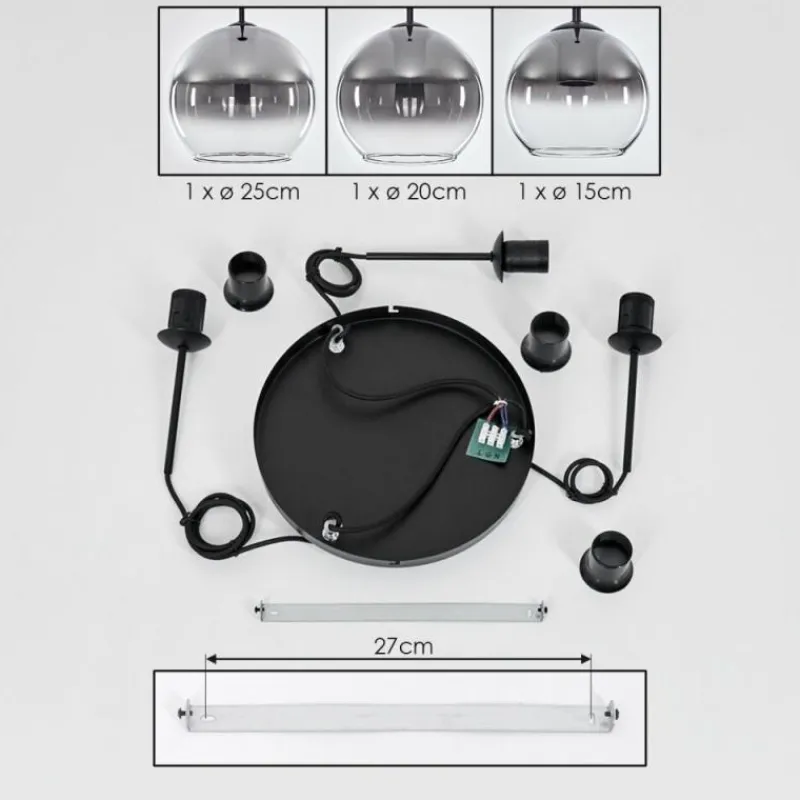 Suspension Verre Fumé-hofstein Suspension Verre 15 cm, 20 cm, 25 cm Koyoto Clair, Fumé, 3 lumières