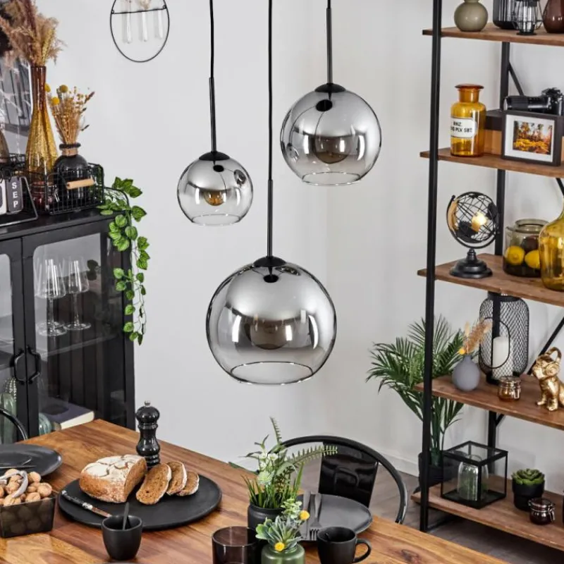 Suspension Verre Fumé-hofstein Suspension Verre 15 cm, 20 cm, 25 cm Koyoto Clair, Fumé, 3 lumières