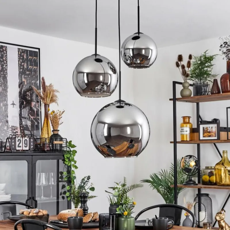 Suspension Verre Fumé-hofstein Suspension Verre 20 cm, 25 cm, 30cm Koyoto Chrome, Fumé, 3 lumières