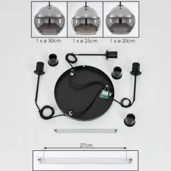 Suspension Verre Fumé-hofstein Suspension Verre 20 cm, 25 cm, 30cm Koyoto Chrome, Fumé, 3 lumières