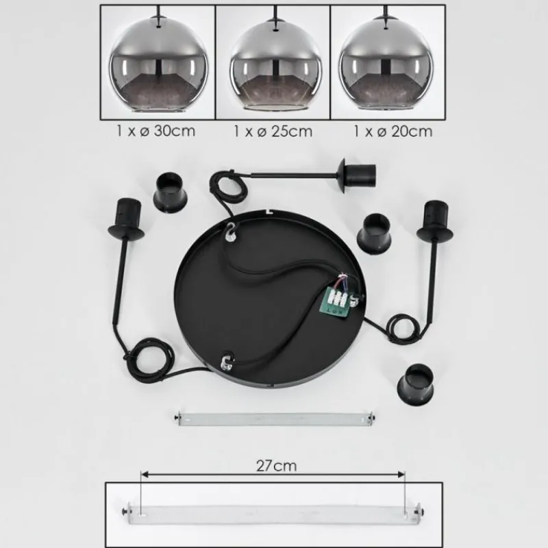 Suspension Verre Fumé-hofstein Suspension Verre 20 cm, 25 cm, 30cm Koyoto Chrome, Fumé, 3 lumières