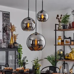 Suspension Verre Fumé-hofstein Suspension Verre 20 cm, 25 cm, 30cm Koyoto Chrome, Fumé, 3 lumières