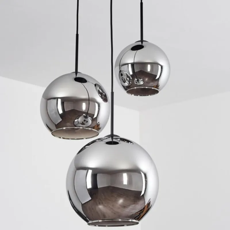 Suspension Verre Fumé-hofstein Suspension Verre 20 cm, 25 cm, 30cm Koyoto Chrome, Fumé, 3 lumières