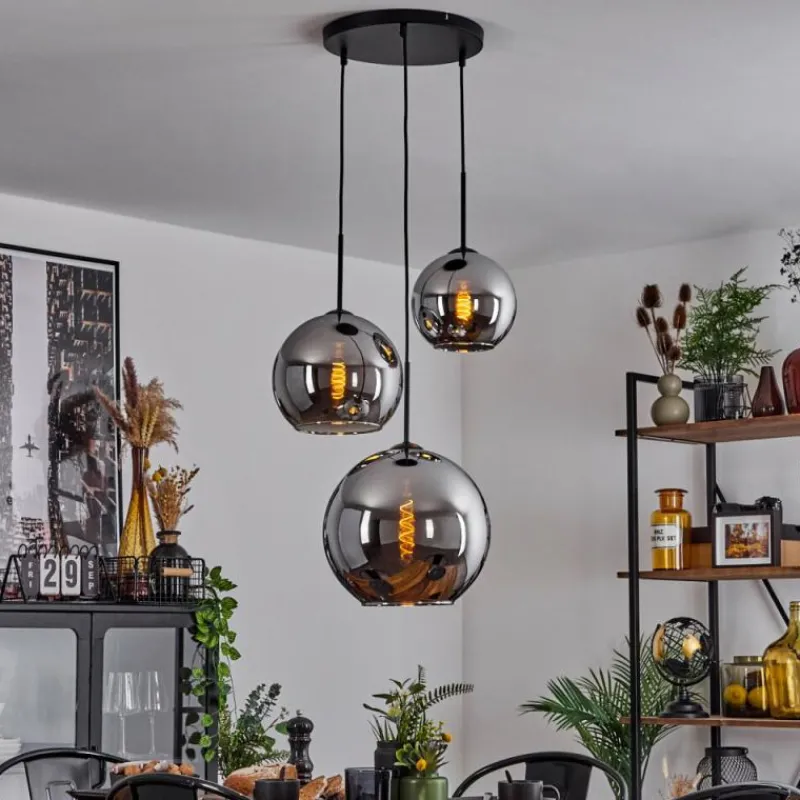 Suspension Verre Fumé-hofstein Suspension Verre 20 cm, 25 cm, 30cm Koyoto Chrome, Fumé, 3 lumières