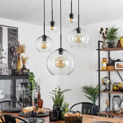 hofstein Suspension Verre 15 cm, 20 cm, 25 cm, 30cm Koyoto Clair, 5 lumières