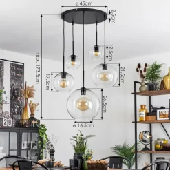 hofstein Suspension Verre 15 cm, 20 cm, 25 cm, 30cm Koyoto Clair, 5 lumières