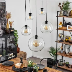 hofstein Suspension Verre 15 cm, 20 cm, 25 cm, 30cm Koyoto Clair, 5 lumières