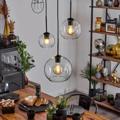 hofstein Suspension Verre 15 cm, 20 cm, 25 cm Koyoto Clair, 3 lumières