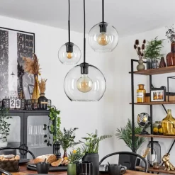 hofstein Suspension Verre 15 cm, 20 cm, 25 cm Koyoto Clair, 3 lumières