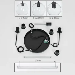 hofstein Suspension Verre 15 cm, 20 cm, 25 cm Koyoto Clair, 3 lumières