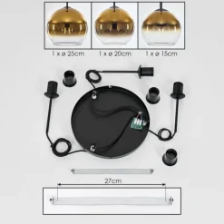 hofstein Suspension Verre 15 cm, 20 cm, 25 cm Koyoto Or, Clair, 3 lumières