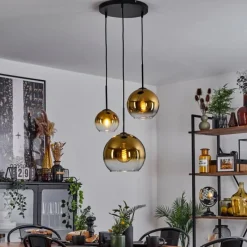 hofstein Suspension Verre 15 cm, 20 cm, 25 cm Koyoto Or, Clair, 3 lumières