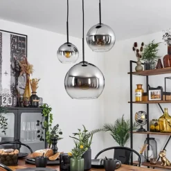 Suspension Verre Fumé-hofstein Suspension Verre 15 cm, 20 cm, 25 cm Koyoto Chrome, Clair, Fumé, 3 lumières