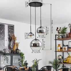 Suspension Verre Fumé-hofstein Suspension Verre 15 cm, 20 cm, 25 cm Koyoto Chrome, Clair, Fumé, 3 lumières