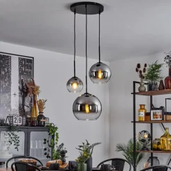 Suspension Verre Fumé-hofstein Suspension Verre 15 cm, 20 cm, 25 cm Koyoto Chrome, Clair, Fumé, 3 lumières